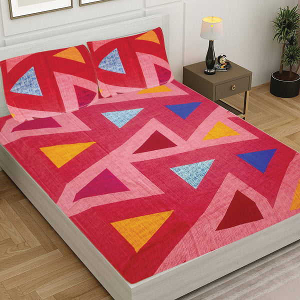 T.T. Pink Geometric Double Bedsheet With 2 Pillow Covers