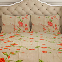 T.T. Beige Floral Print Cotton Double Bedsheet with 2 Pillow Covers