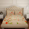 T.T. Beige Floral Print Cotton Double Bedsheet With 2 Pillow Covers