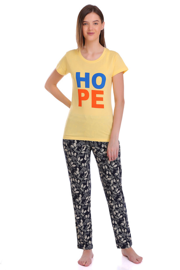 T.T. Women Slim Fit Round Neck Printed Tshirt Yellow