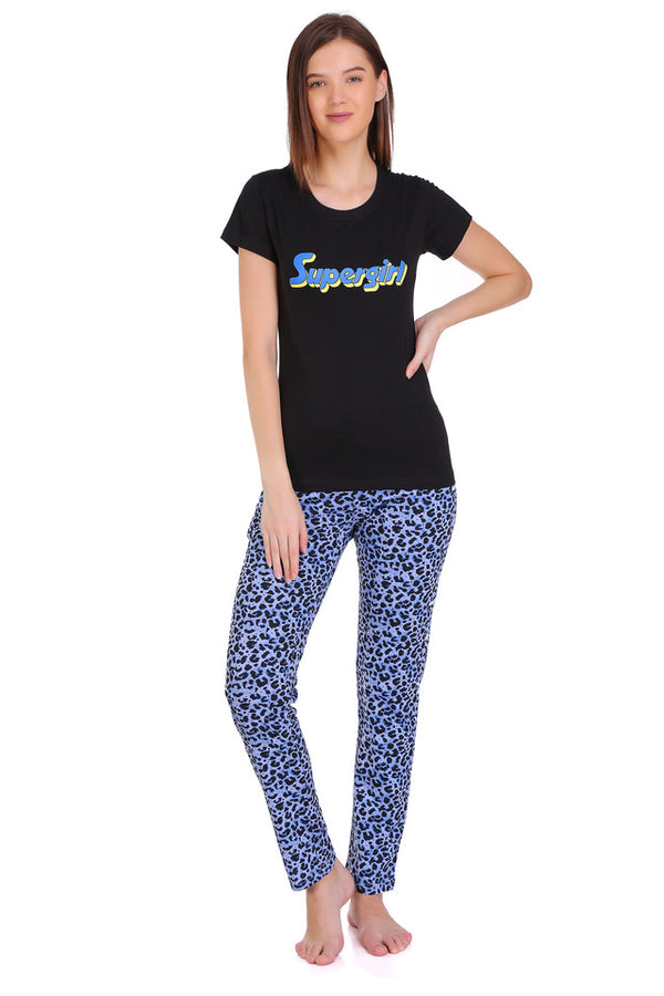 T.T. Women Slim Fit Round Neck Printed Tshirt Black