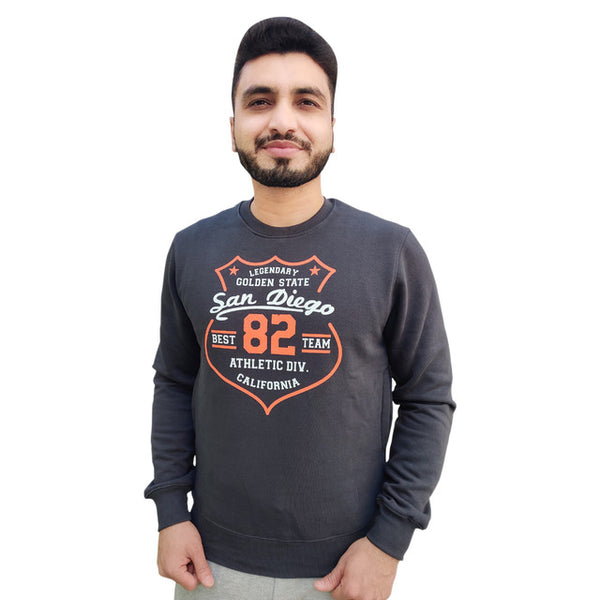 HiFlyers Mens Charcoal Grey Slim Fit Printed Round Neck Sweatshirt