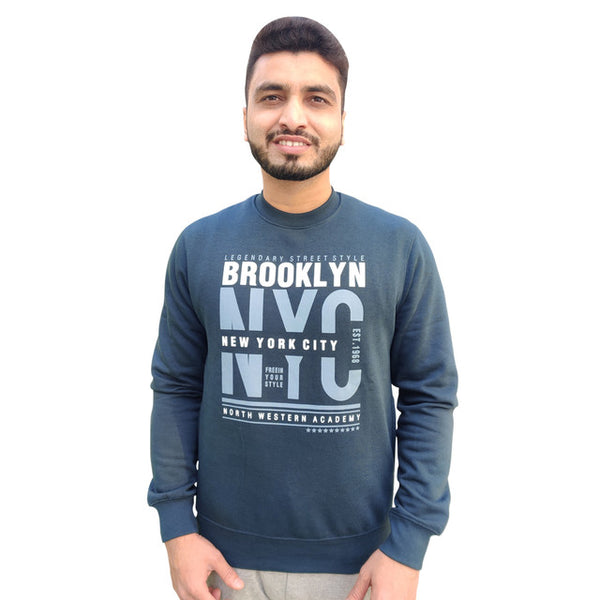 HiFlyers Mens Dark Airforce Slim Fit Printed Round Neck Sweatshirt