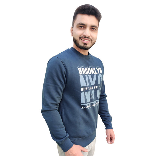 HiFlyers Mens Dark Airforce Slim Fit Printed Round Neck Sweatshirt