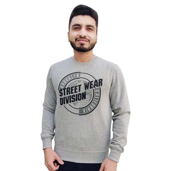 HiFlyers Mens Grey Slim Fit Printed Round Neck Sweatshirt