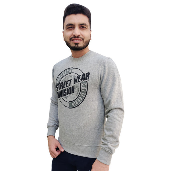HiFlyers Mens Grey Slim Fit Printed Round Neck Sweatshirt