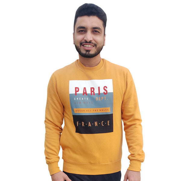 HiFlyers Mens Yellow Slim Fit Printed Round Neck Sweatshirt
