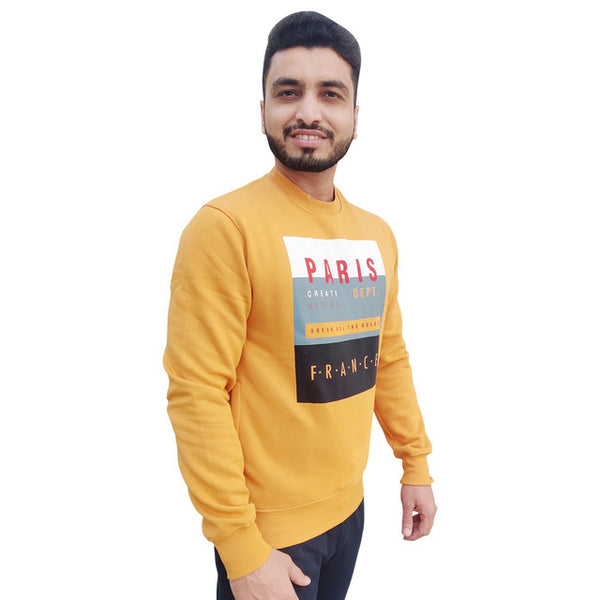 HiFlyers Mens Yellow Slim Fit Printed Round Neck Sweatshirt