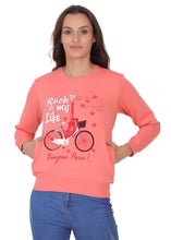 Hiflyers Women Coral Regular Fit Printed Round Neck Sweatshirt