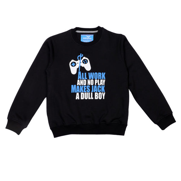 HiFlyers Kids Black Regular Fit Printed Round Neck Sweatshirt