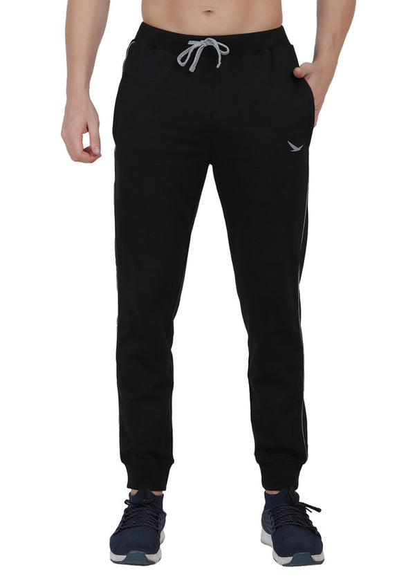 HiFlyers Mens Black Slim Fit Solid Terry Joggers