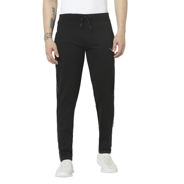 HiFlyers Mens Black Slim Fit Solid Cotton Fleece Winter Trackpant/Joggger