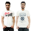 T.T. Men Organic Cotton Printed T-Shirts Round Neck- Vneck White Pack Of 2( Assorted)