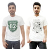 T.T. Men Organic Cotton Printed T-Shirts Round Neck- Vneck White Pack Of 2( Assorted)