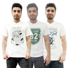 T.T. Men Organic Cotton Printed T-Shirts Round Neck- Vneck White Pack Of 3( Assorted)