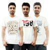 T.T. Men Organic Cotton Printed T-Shirts Round Neck- Vneck White Pack Of 3( Assorted)