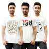 T.T. Men Organic Cotton Printed T-Shirts Round Neck- Vneck White Pack Of 3( Assorted)