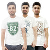 T.T. Men Organic Cotton Printed T-Shirts Round Neck- Vneck White Pack Of 3( Assorted)