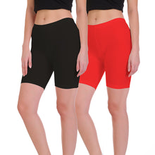 T.T. Pearl Women 100% Cotton Multipurpose Shorts Pack Of 2 Red & Black