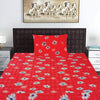 T.T. Red & Lt. Grey Floral Print Single Bedsheet With 1 Pillow Cover