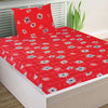 T.T. Red & Lt. Grey Floral Print Single Bedsheet With 1 Pillow Cover