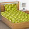 T.T. Lime Green & White Floral Print Single Bedsheet With 1 Pillow Cover