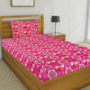 T.T. Fuchsia Floral Print Single Bedsheet With1 Pillow Cover