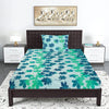 T.T. Sea Green & Blue Floral Print Single Bedsheet With1 Pillow Cover