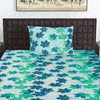 T.T. Sea Green & Blue Floral Print Single Bedsheet With1 Pillow Cover