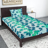 T.T. Sea Green & Blue Floral Print Single Bedsheet With1 Pillow Cover