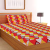 T.T. Red & Yellow Geometric Print Single Bedsheet With 1 Pillow Cover