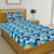 T.T. Teal & Yellow Floral Print Single Bedsheet With 1 Pillow Cover