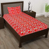 T.T. Peach & Red Floral Print Single Bedsheet With 1 Pillow Cover