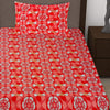 T.T. Peach & Red Floral Print Single Bedsheet With 1 Pillow Cover