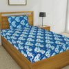 T.T. Blue & White Floral Print Single Bedsheet With 1 Pillow Cover