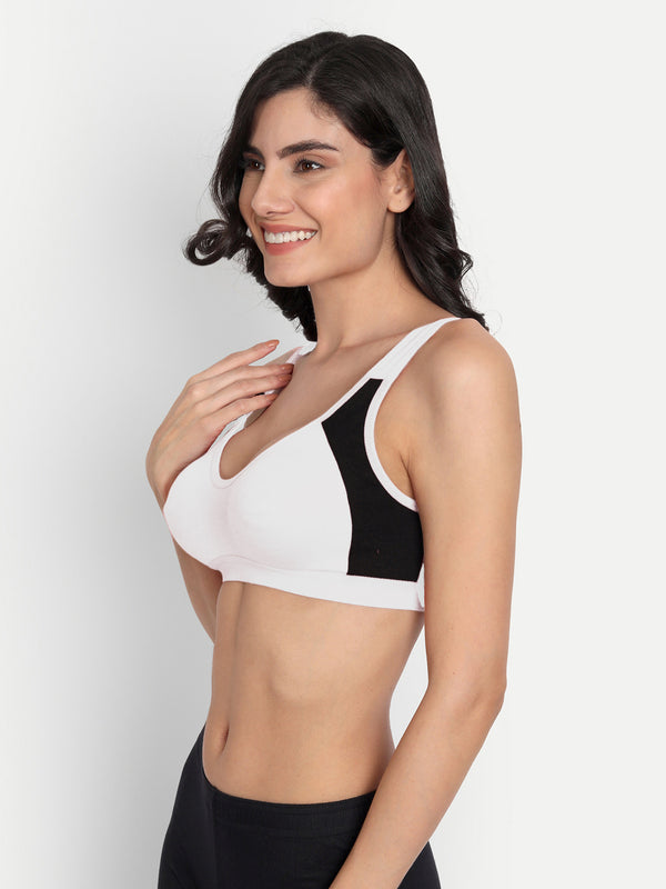 T.T. Women White & Black Cut N Sew Solid Sports Bra