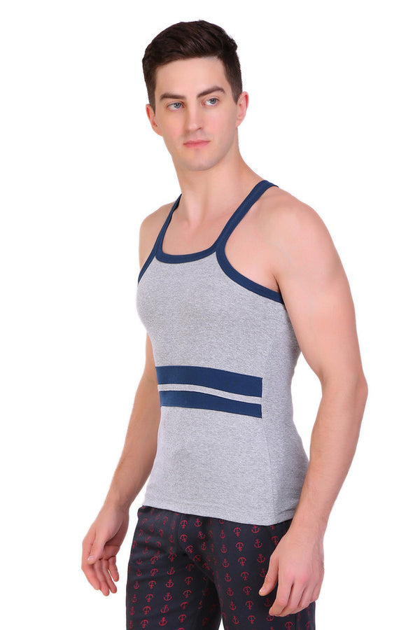 T.T. Men DesignerGym Vest Pack Of 3 Blue-Grey -Red-Blue-Olive-Black