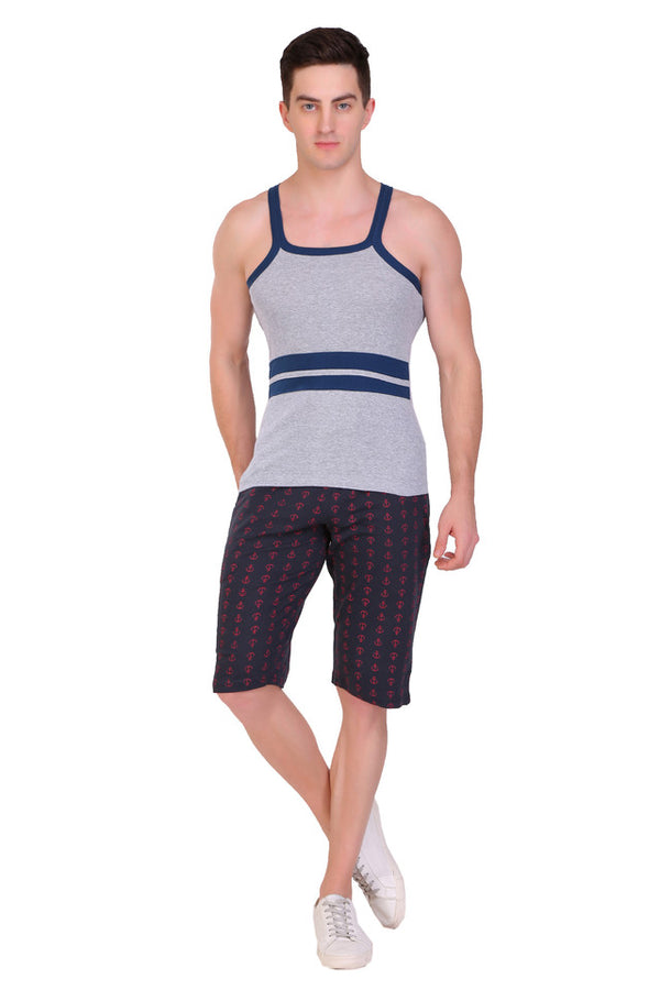 T.T. Men DesignerGym Vest Pack Of 3 Grey-Blue -Blue-Red-Olive-Black