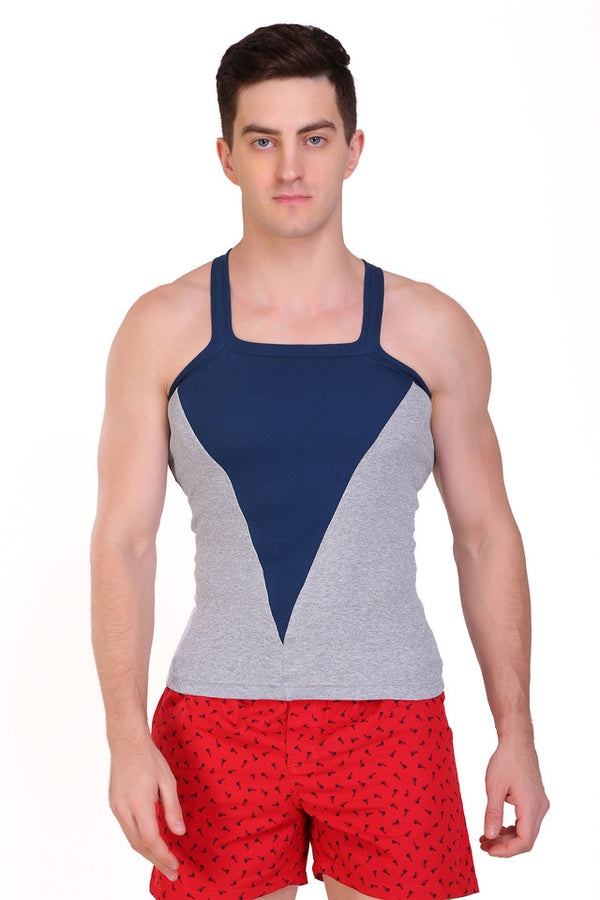 T.T. Men DesignerGym Vest Pack Of 2 Grey-Blue-Blue-Red