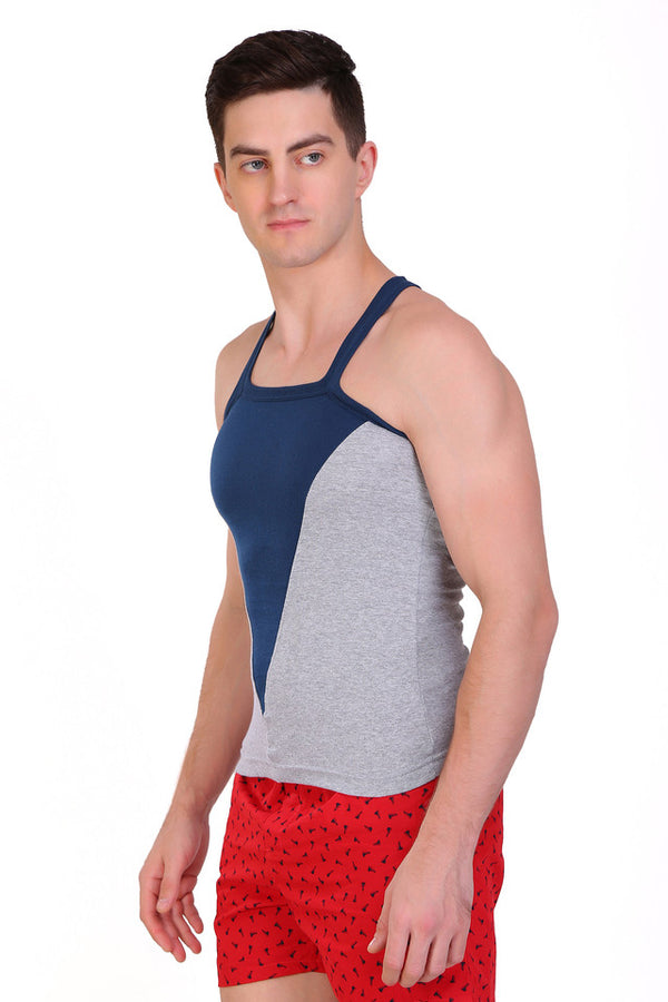 T.T. Men DesignerGym Vest Pack Of 2 Grey-Blue-Blue-Red