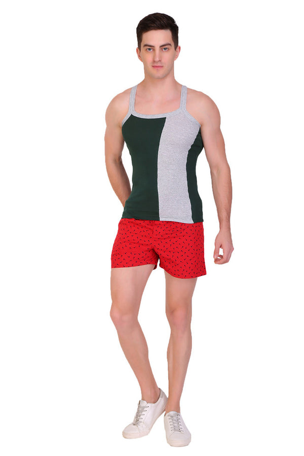 T.T. Men DesignerGym Vest Pack Of 2 Olive-Grey -Red-Black