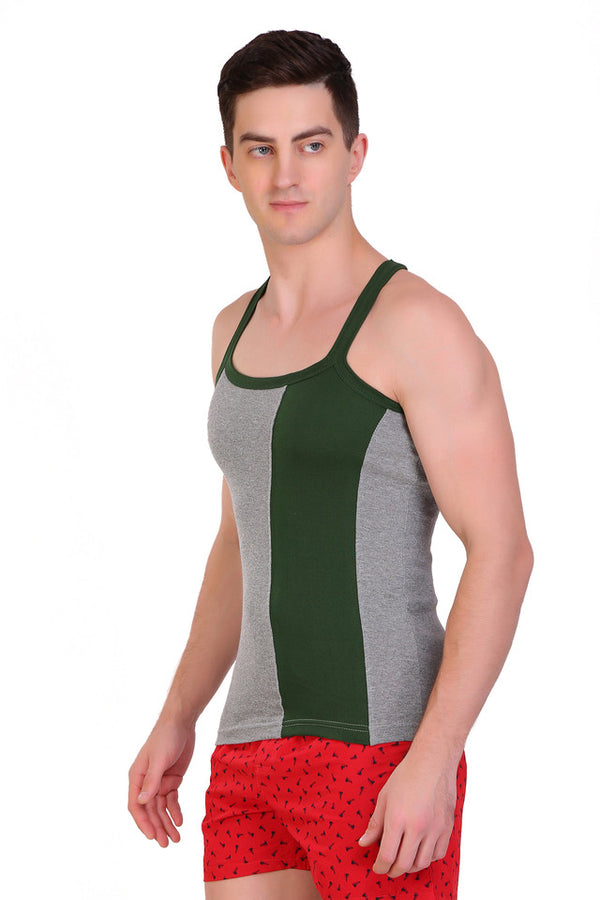 T.T. Men DesignerGym Vest Pack Of 3 Blue-Maroon -Grey Olive-Red-Black