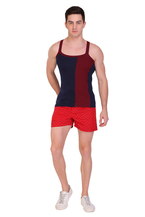 T.T. Men DesignerGym Vest Pack Of 3 Blue-Maroon -Grey Olive-Red-Black