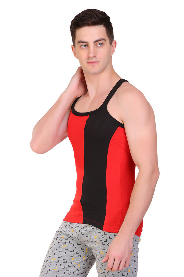 T.T. Men DesignerGym Vest Pack Of 3 Blue-Maroon -Grey Olive-Red-Black