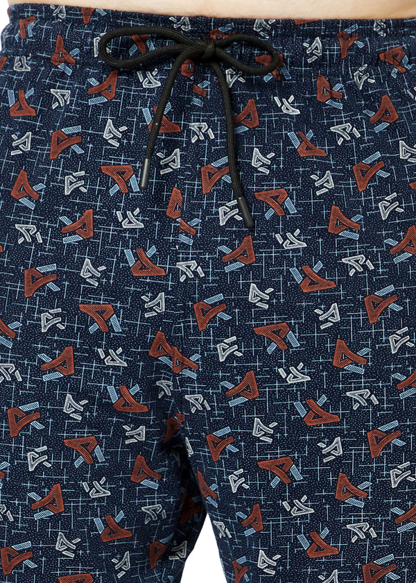 T.T. Men Cool Printed Bermuda Shorts With ZipperNavy-Grey