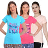 T.T. Women Slim Fit Printed Round Neck T-Shirt Aqua-Pink-Skin