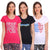 T.T. Women Slim Fit Printed Round Neck T-Shirt Black-White-Fuschia