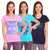 T.T. Women Slim Fit Printed Round Neck T-Shirt Baby Pink-Navy-Trqs