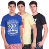 T.T. Men Slim Fit Printed Round Neck T-Shirt Royal-Yellow-Black