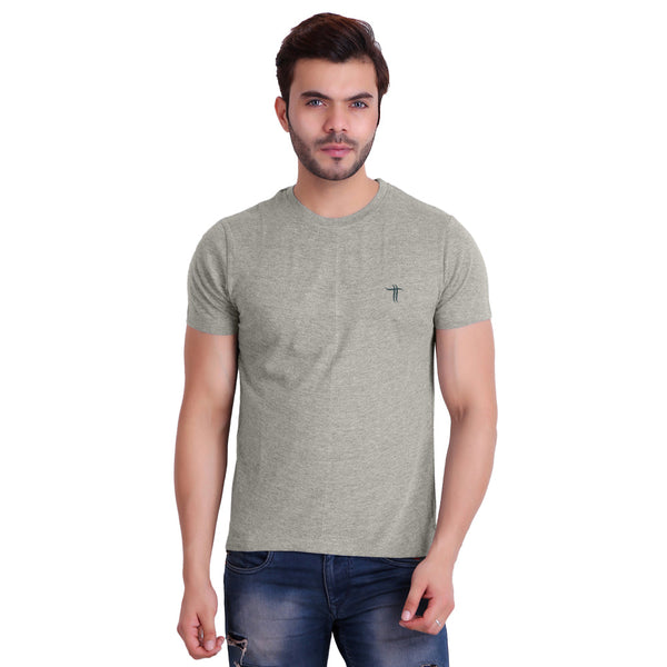 T.T. Men Grey Mã©Lange Round Neck T-Shirt